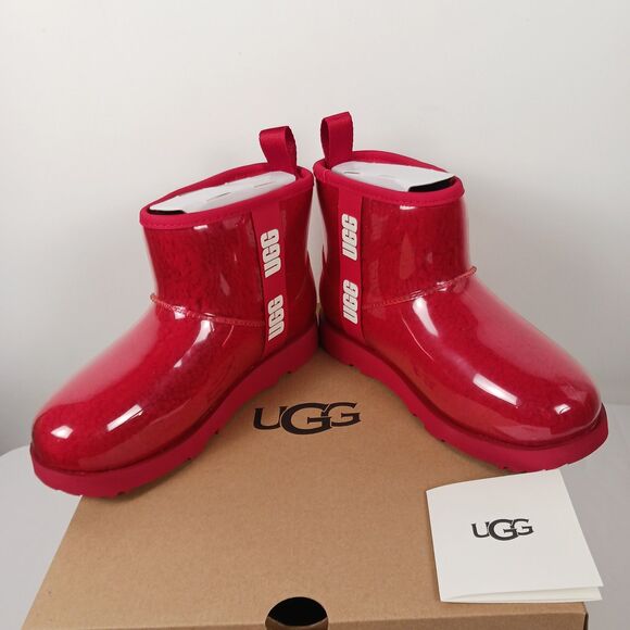 UGG Boots Kids Classic Clear Mini II Red Size 5 New In Box - Picture 8 of 15